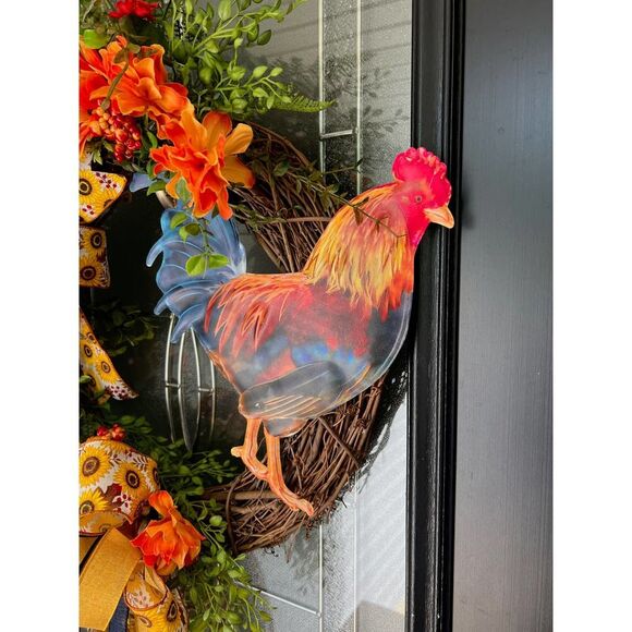 Fall Rooster Wreath, Autumn Wreath, Farmhouse Wreath - Picture 2 of 8